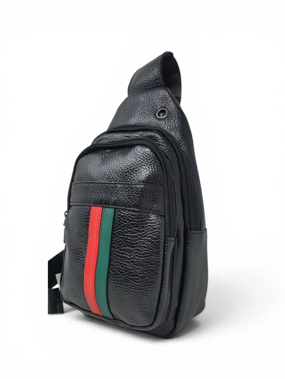 Black messenger, Sling, Crossbody Bag, with Red And Green Stripes
